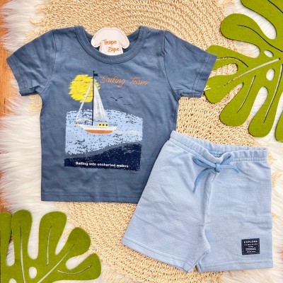 Conj. Camiseta Sailing Team e Bermuda - Azul Petróleo 
